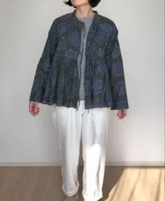 ラバリジャケット インディゴ格子柄 ハンドブロックプリント 天然素材 
