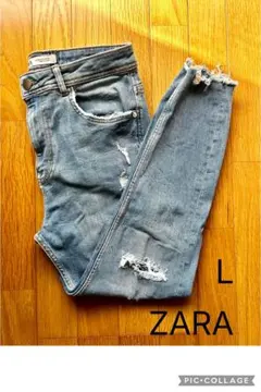 ZARA L ダメージ加工 スキニーデニム