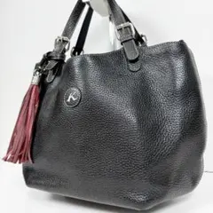 美品✨キタムラ2 トートバッグ シボ革 タッセル 横浜元町 黒 インナーバッグ付