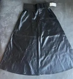 【未使用】キルティングデザイン ブラックロングスカート M