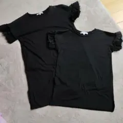 GLOBAL WORK ブラック Tシャツ S フリル袖のサムネイル