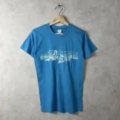 80s USA古着 水色 Tシャツ シングルステッチ サーフ vintage