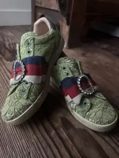 Gucci カジュアルスニーカー ベージュ/グリーン/レッド 人気ファッション - GUCCI カジュアルスニーカー ベージュ/グリーン