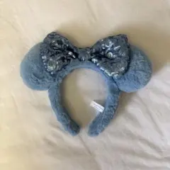 ディズニー ミニーちゃん 耳付きカチューシャ 青 水色 スパンコール
