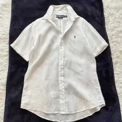 美品✨RALPH LAUREN ホワイト リネン 半袖シャツ ポロロゴ刺繍　M