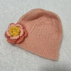 MIKI HOUSE ベビー帽子 ニット帽 ピンク 花モチーフ