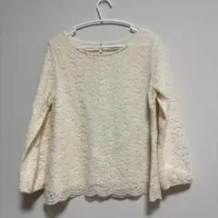 アイボリー レース 長袖ブラウス