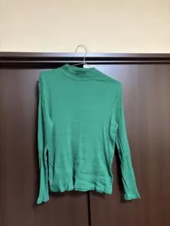 ハイネック リブ長袖カットソー グリーン