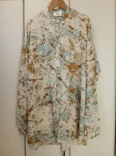 HUG.U マーブル柄 バンドカラーシャツ 長袖 F