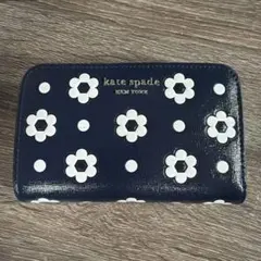 ケイトスペード 花柄 ネイビー 二つ折り財布