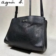 【美品✨】アニエスベー　ミニショルダー　黒　レザー　シボ革　ポシェット　金具ロゴ