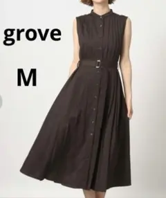 grove グローブ M バンドカラー ロングワンピース　ベルト付き プリーツのサムネイル