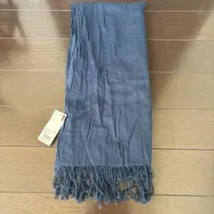 コットンストール　ダークブルー コットン ストール Lサイズ フリンジ付き