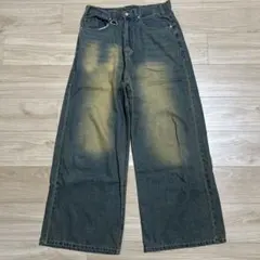 HALHAM ワイドデニムパンツ Lサイズ ブラック　ウォッシュド加工　薄手のサムネイル