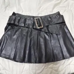 黒 ブラック ミニスカート プリーツスカート レザー スカートズボン 革