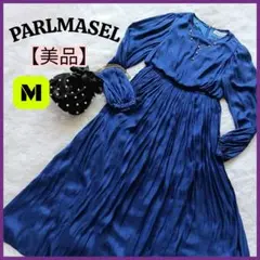 美品★PARLMASEL ヴィンテージサテンギャザーワンピース 日本製 洗濯◎