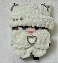 ネコ耳ニット帽＆リボン　にじぱぺっと　ぬい服　クリームホワイト