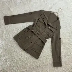 綿100%【オリンカリ】ベルト付きミリタリージャケット　カーキブラウン Ｌ