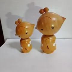 昭和レトロモダンこけし2体セット木製オブジェ民芸品創作こけし夢筆