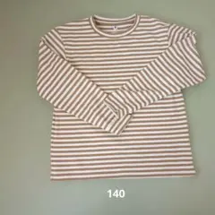 ユニクロ　フリースクルーネックTシャツ ベージュストライプ140
