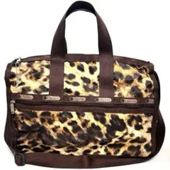 美品 レスポートサック 斜め掛けショルダーバッグ ボストン型 ヒョウ柄 ブラウン