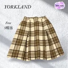 A750.ヨークランド/フレアスカート【F】S相当/ブラウン/タータンチェック