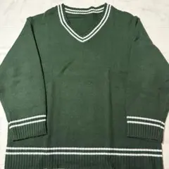 カーキ Vネック ニット セーター