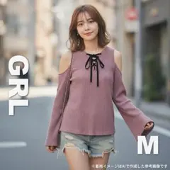 1964 GRL 肩開きレースアップニット くすみピンク Mのサムネイル