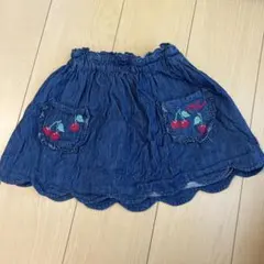 メゾピアノ　デニムフリルスカート チェリー刺繍100センチ