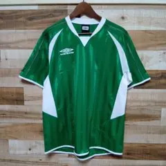 UMBRO アンブロ★グリーン ストライプ 半袖シャツ XOサイズ