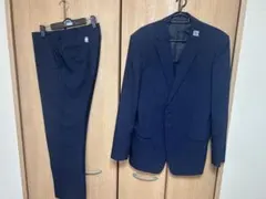 ③ ネイビー 紺　ストライプ　ビジネススーツ　上下セット　サイズAB7