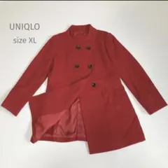 UNIQLO ハイネックダブルブレストコート【XL】赤　スタンドカラー　ウール混