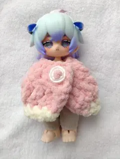 1/12 ドール向け もこもこケープ(ピンク×白)