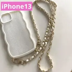 iPhone 13 クリアケース 透明 レザー&チェーンスマホ　ショルダー