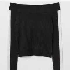 H&M サイドライン リブニット 黒×白 Lサイズ オフショル✨