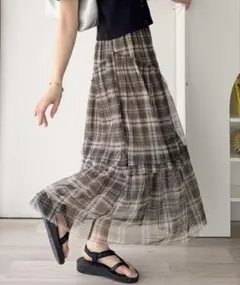 mily bilet アシンメトリーフリルチェックチュールスカート