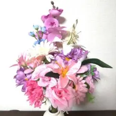 心に寄り添う造花アレンジメント ピンク・紫・白ハンドメイドラッピング無料お供え花
