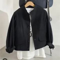 フレームワーク/タグ付き/シルク混スタンドカラージャケット/短丈/黒/近年モデル