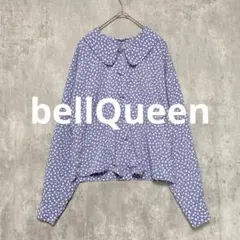 bell Queen 古着　レトロ　紫色花柄　大きな襟シャツ 丸ボタンフェミニン