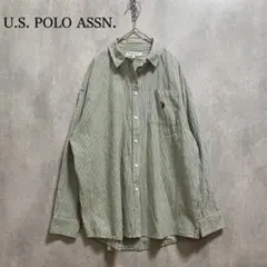 【美品】US POLO ASSNストライプ シャツ カーキ グリーン F