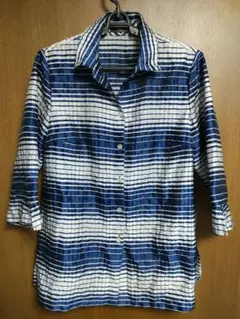 Kaoriレリアン:七分袖 ボウタイブラウス ブルー系 チェック柄 Kaori様専用レリアン:七分袖 ボウタイブラウス ブルー系 チェック柄