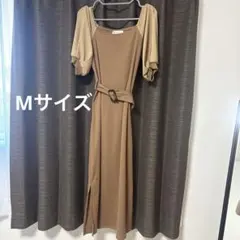 ブラウン ワンピース ベルト付き