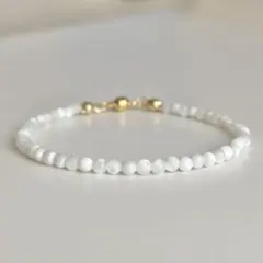 天然石 マザーオブパール ブレスレット 3mm 細身 シンプル アクセサリー