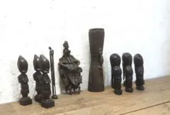 11体セット　オブジェ　木彫り　彫刻　置き物　アフリカ　民族　アート　インテリア