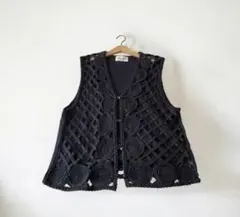 vintageヴィンテージレトロ古着モチーフ編みニットジレのサムネイル