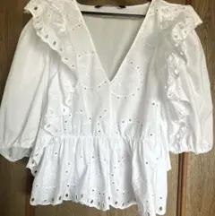 ZARA フリル トップス チュニック 白 ザラ ホワイト