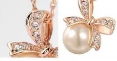 パール リボン ネックレス ローズゴールド 真珠 EARTHER RING