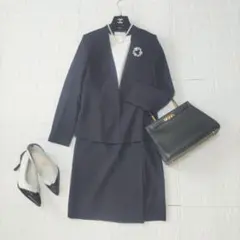 UNTITLED　洗える　ノーカラー　ジャケット　スカート　セットアップ　紺　2