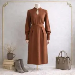 SAISON DE PAPILLON ハイゲージ編み 長袖ニットワンピース M