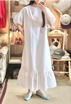 古着　vintage ギャザードレス　パフスリーブワンピース　春服 夏服